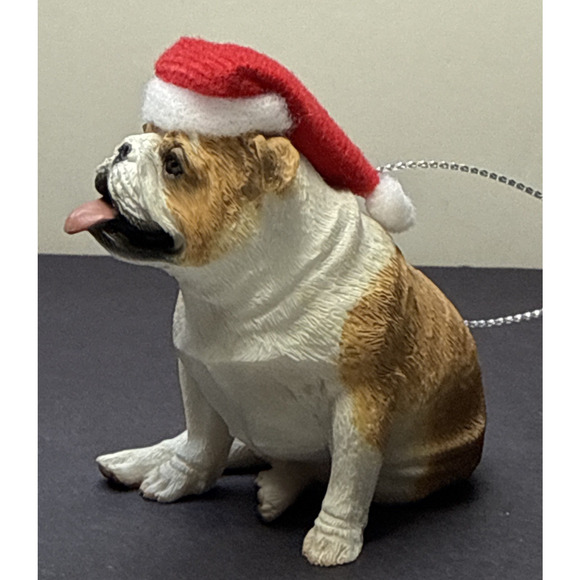 Vintage Sandicast Bulldog Puppy Dog Fawn Ornament Hat Box - Picture 5 of 16